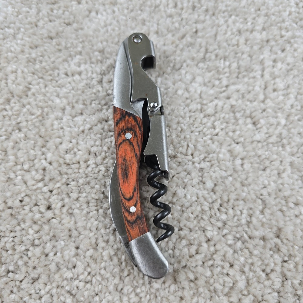Wine Opener Brown Wood Handle Waiter's Corkscrew with Foil Cutter